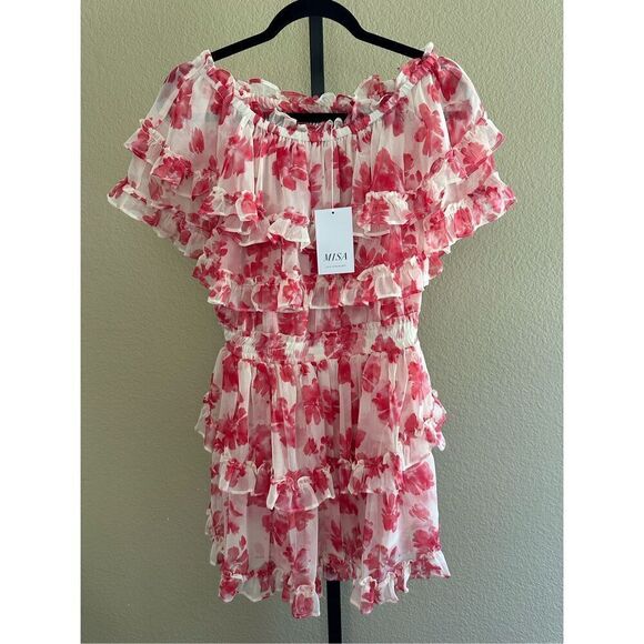 Misa Los Angeles Isella in Watermelon Blossom Floral Off the Shoulder Dress Size - Picture 2 of 6